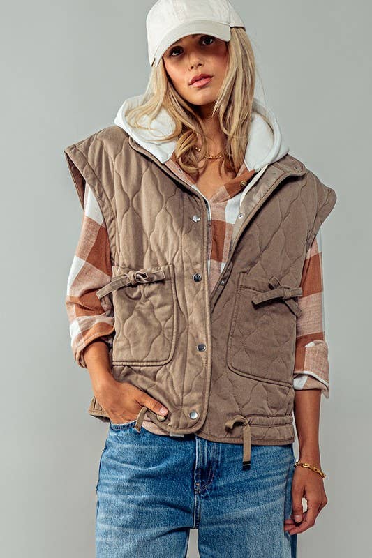 Urban Daizy - FRESH AIR QUILTED VEST : PINK / S-2/M-2/L-2