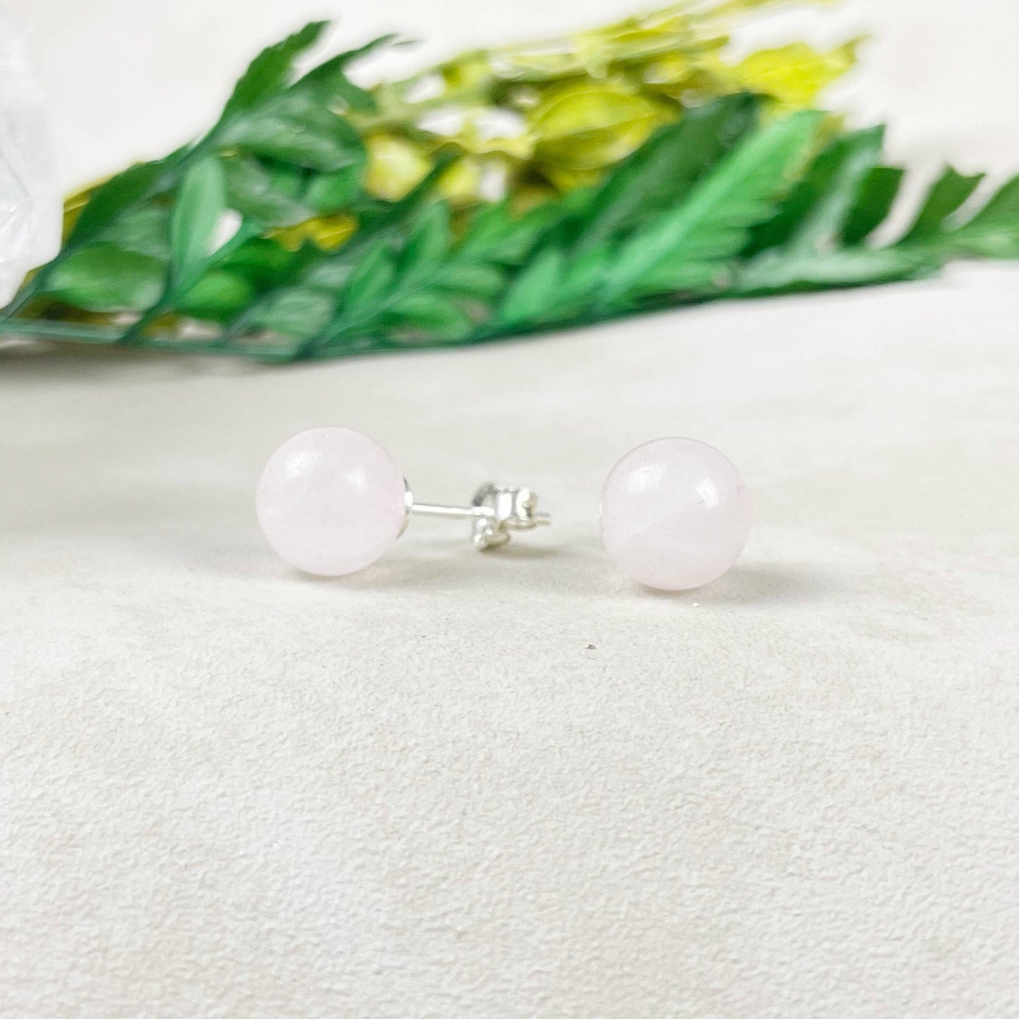 Ewelina Pas Jewelry - Silver 8mm Rose Quartz Orb Stud Earrings