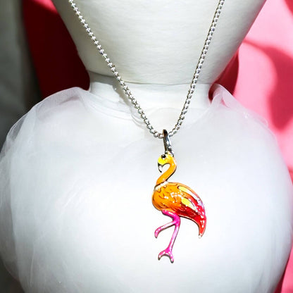 Jackie Gallagher Designs - Handmade Coastal Jewelry - Flamingo "Happy" Handpainted necklace, 18", .925