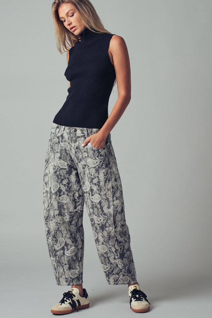 Paisley Print Cropped Wide Leg Pants
