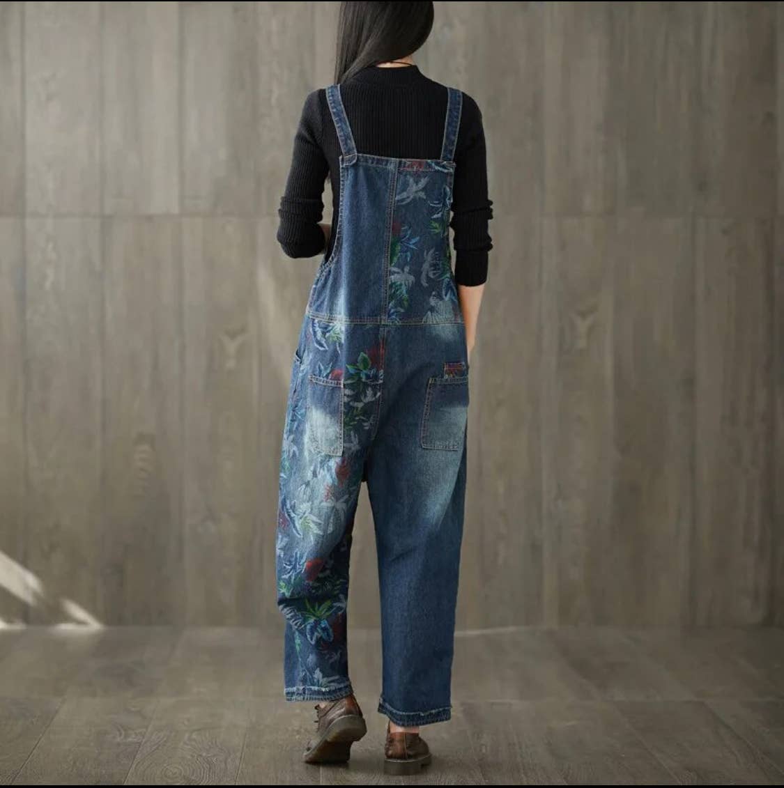 Serenity Collective - Denim Luxury Bleached Floral Denim Overall Jeans