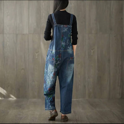 Serenity Collective - Denim Luxury Bleached Floral Denim Overall Jeans