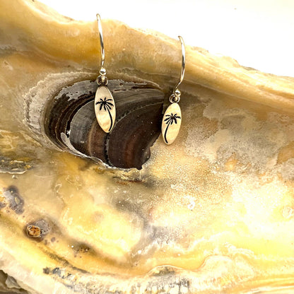 Jackie Gallagher Designs - Handmade Coastal Jewelry - Sterling silver Surfboard Palm Tree Earring