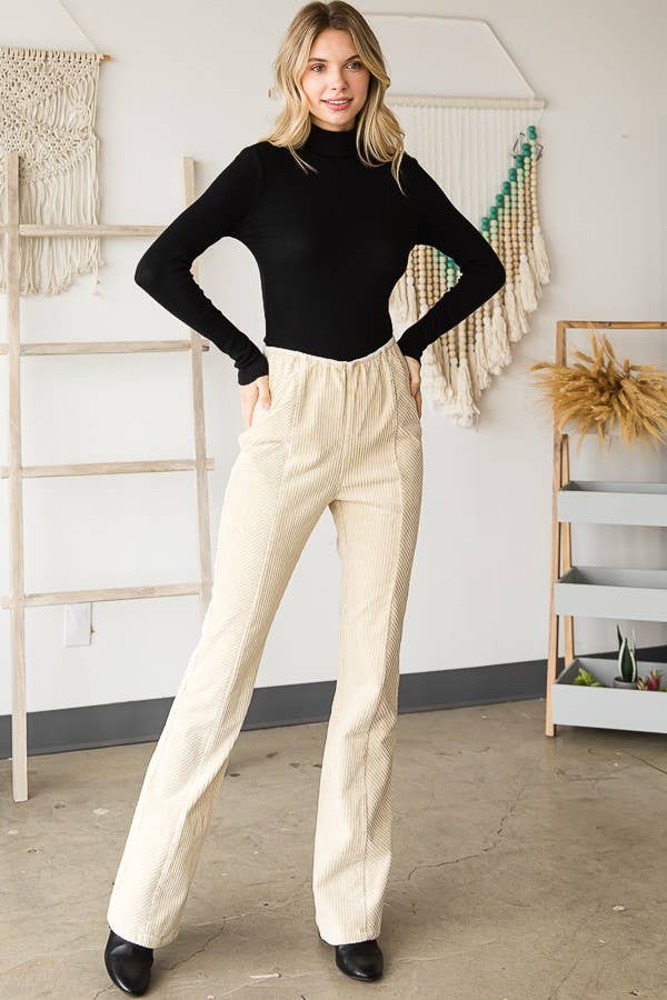Oli&Hali - WASHED CORDUROY BOOTCUT PANTS - JP0082: CREAM / L