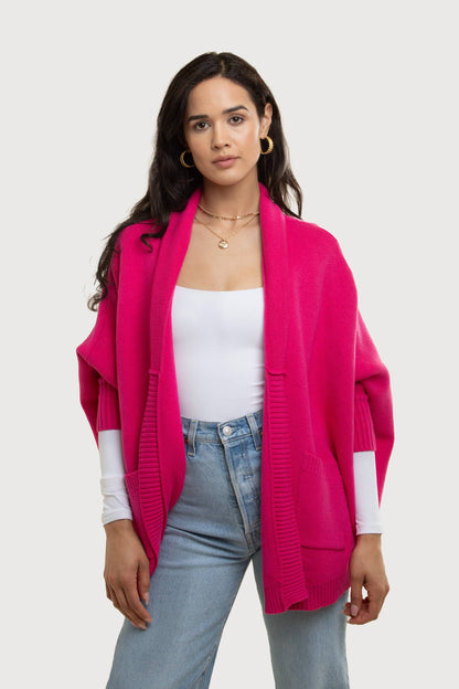 SAACHI - Open Front Oversized Cardigan Sweater: Red