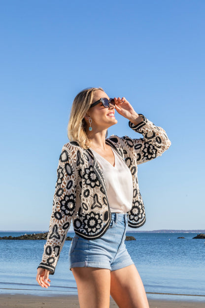 SAACHI - Floral Lace Crochet Short Jacket: BLACK