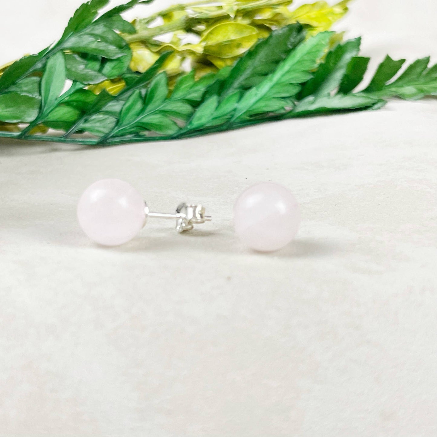 Ewelina Pas Jewelry - Silver 8mm Rose Quartz Orb Stud Earrings