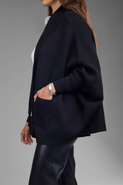 SAACHI - Open Front Oversized Cardigan Sweater: Red