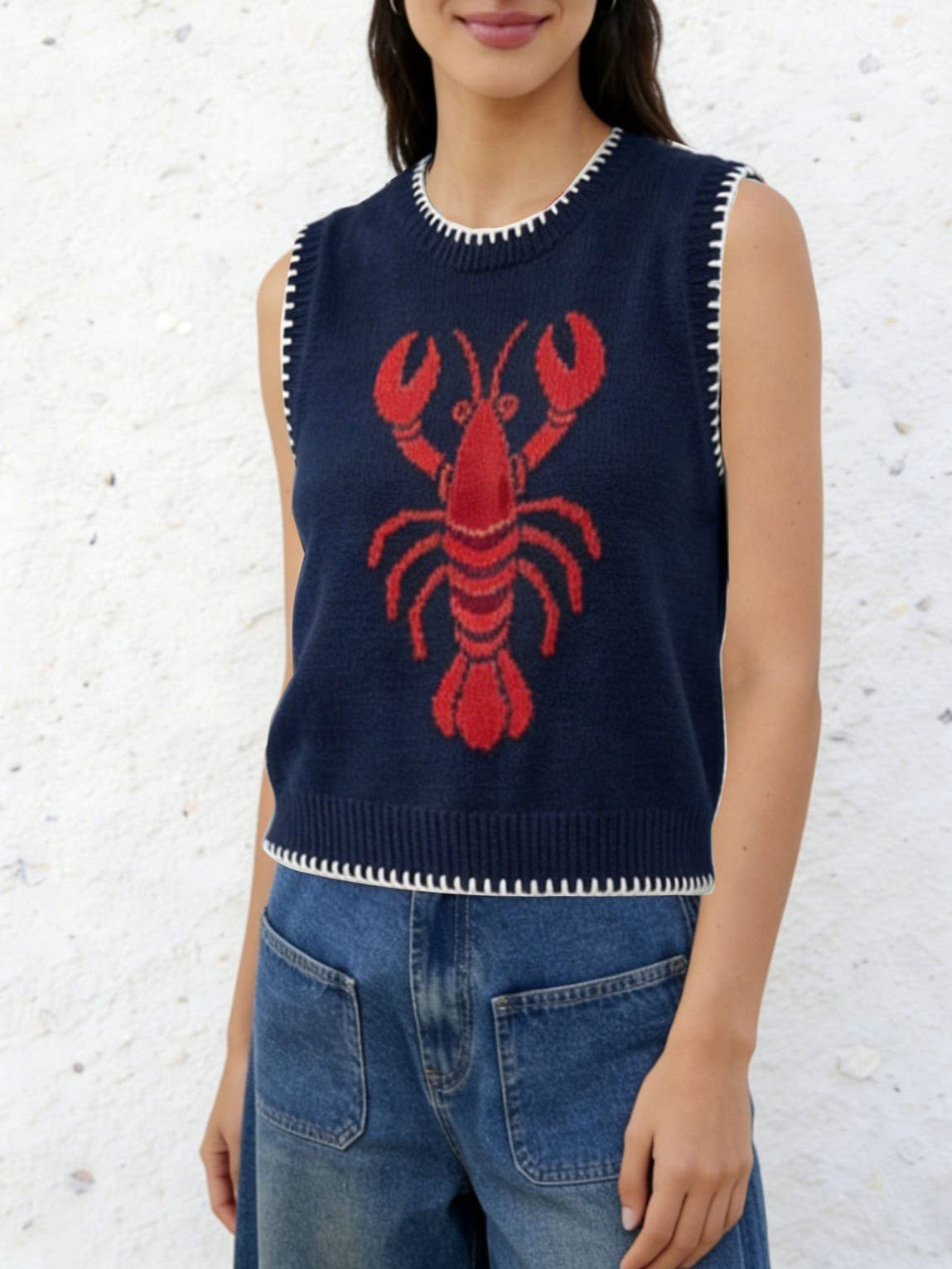 Rosa Clothing - Lobster pattern knit sweater vest tank top