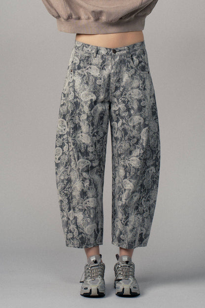 Paisley Print Cropped Wide Leg Pants