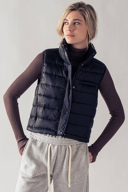 Urban Daizy - STRIPE QUILTED STAND COLLAR PADDED VEST JACKET : YELLOW STONE / S-2/M-2/L-2