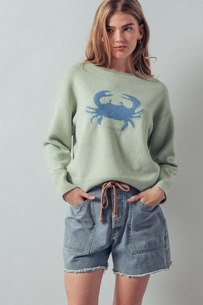 Urban Daizy - Crab Graphic Relaxed Knit Sweater