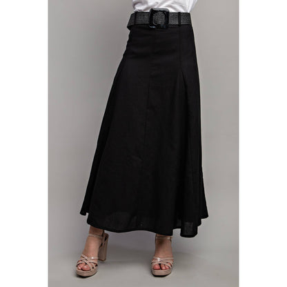 Sweet Generis - LINEN MAXI FLARE SKIRT with TRIM BELT