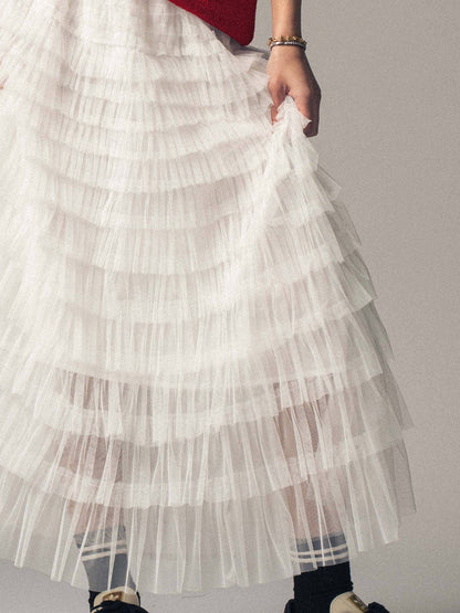 Urban Daizy - Tiered Tulle Midi Skirt with Romantic Ruffles