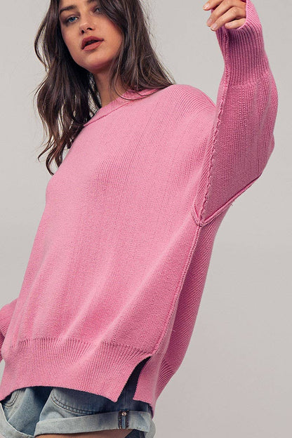 Urban Daizy - OVERSIZED SIDE SLIT CREW NECK COZY SWEATER  : PISTACHIO / S-2/M-2/L-2