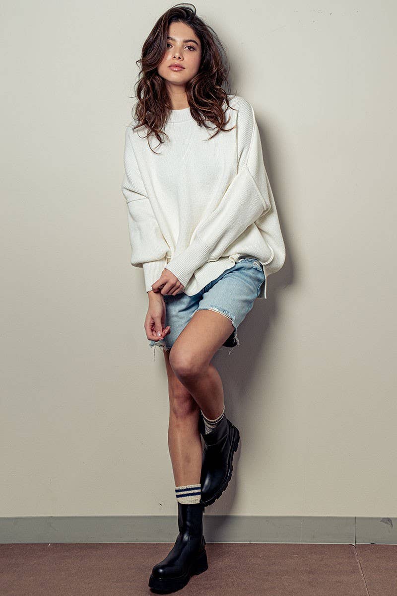 Urban Daizy - OVERSIZED SIDE SLIT CREW NECK COZY SWEATER  : PISTACHIO / S-2/M-2/L-2