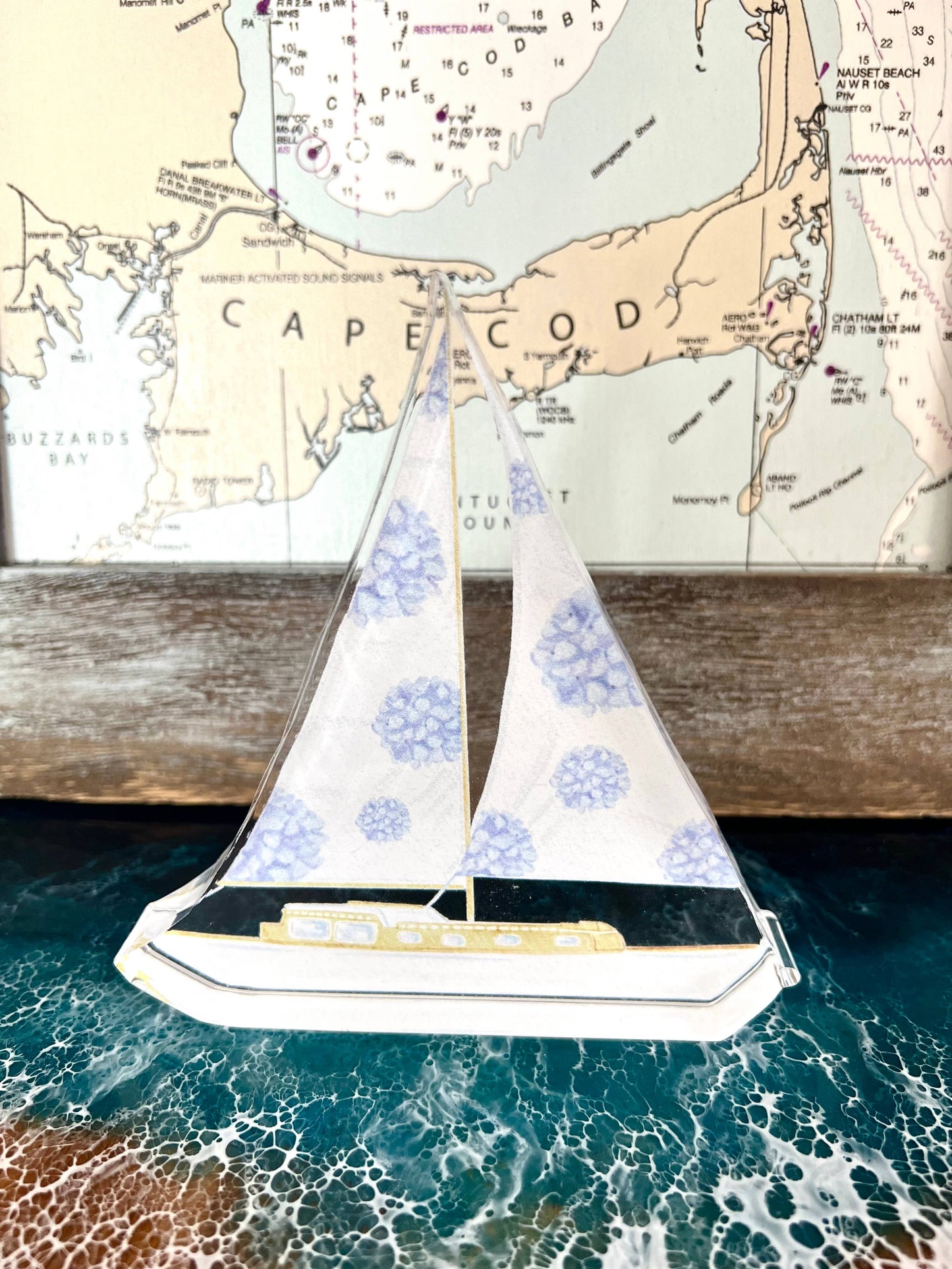 WonderfullyWrittenCo - Hydrangea Sailboat Acrylic Shelf Print