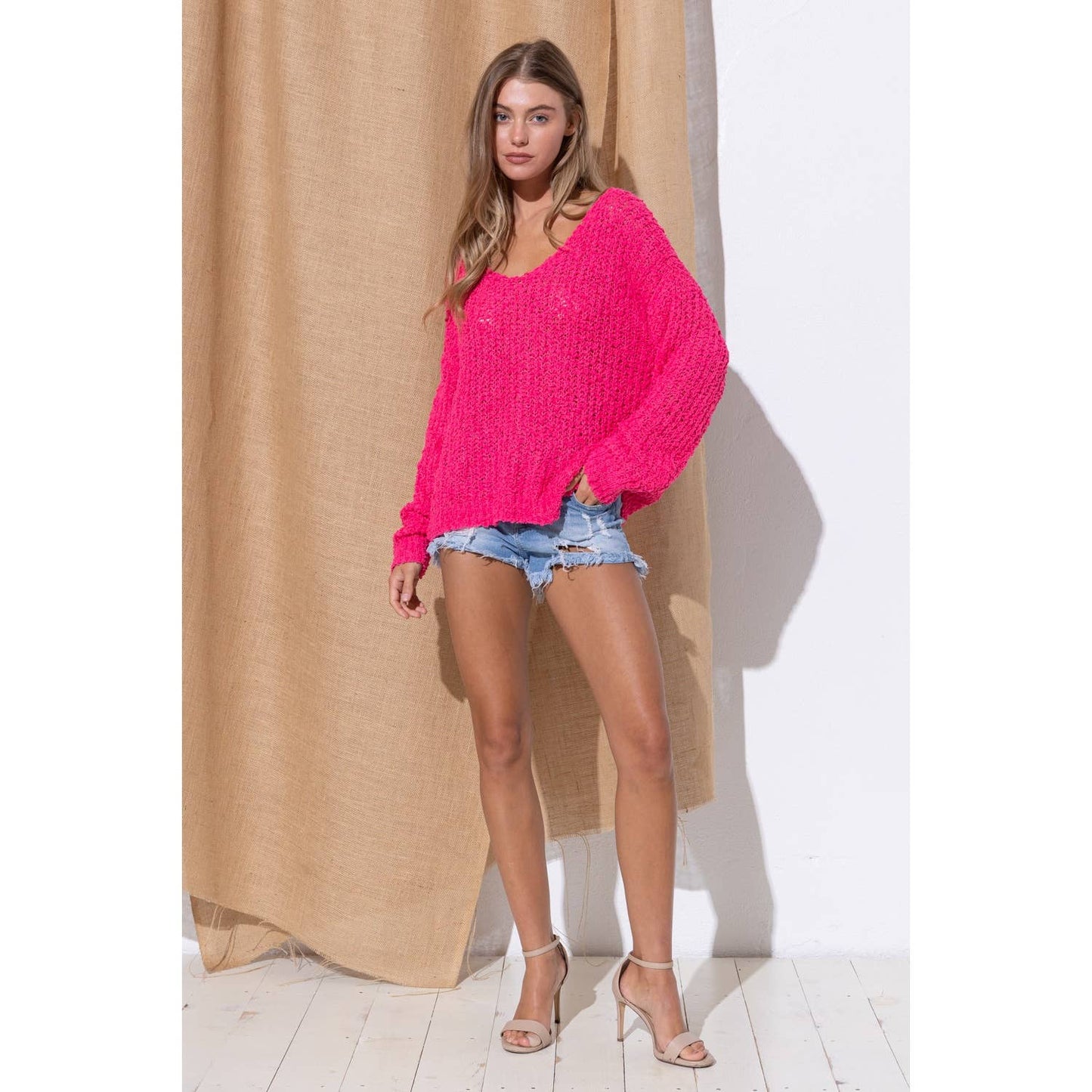 Sweet Generis - LOOSE POPCORN KNIT BOAT NECK PULLOVER