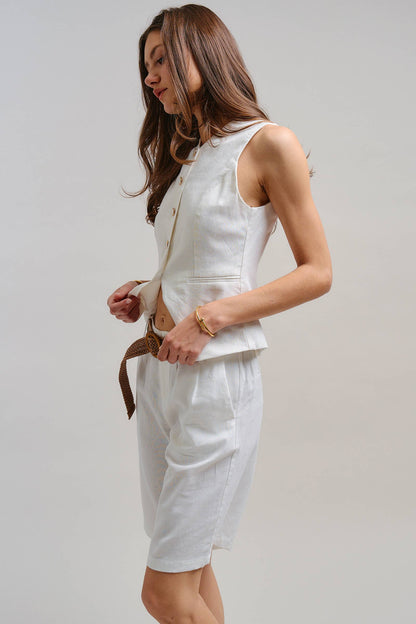 Urban Daizy - Linen Blend Belted Bermuda Shorts