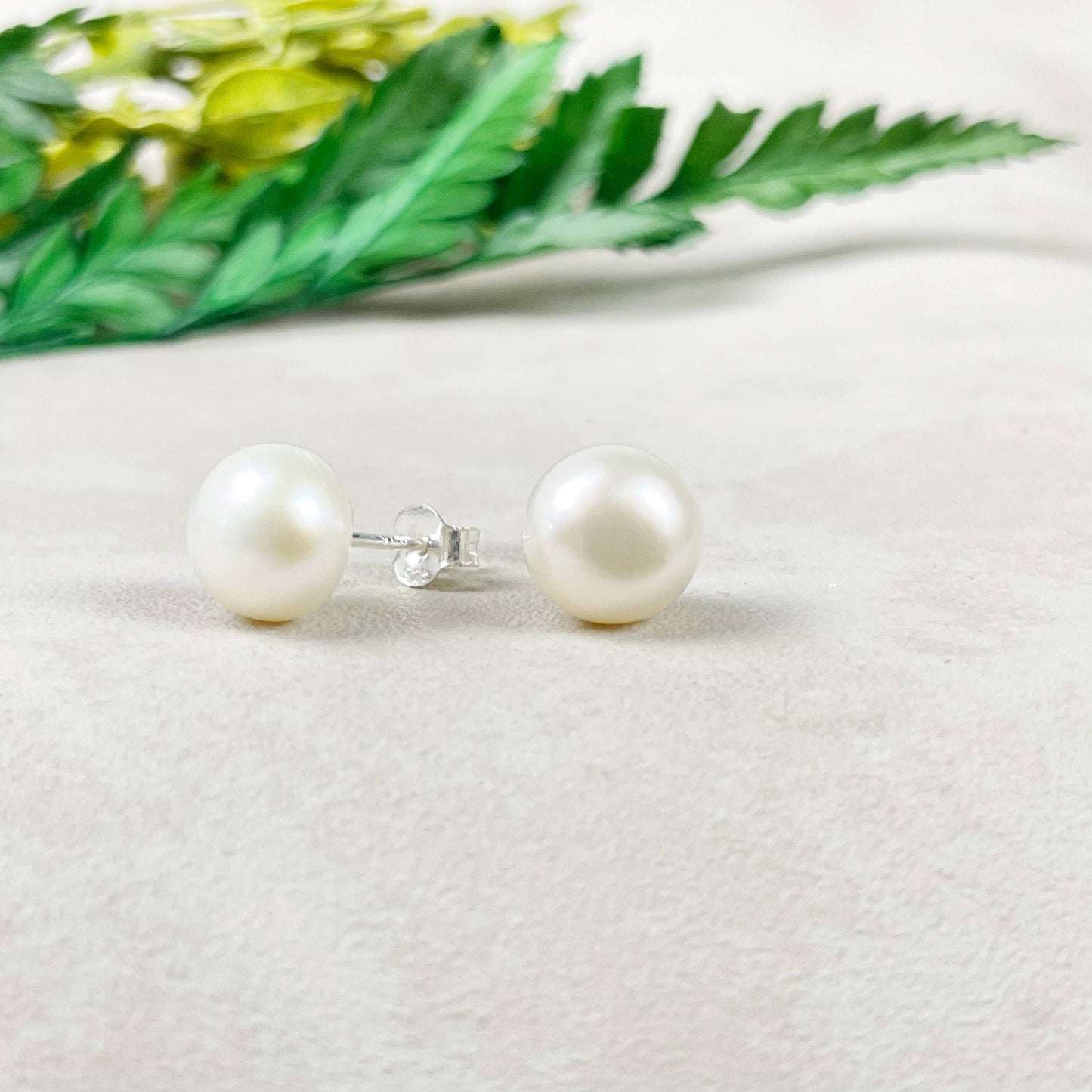 Ewelina Pas Jewelry - Silver 8mm Freshwater Pearl Orb Stud Earrings