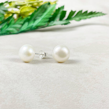 Ewelina Pas Jewelry - Silver 8mm Freshwater Pearl Orb Stud Earrings