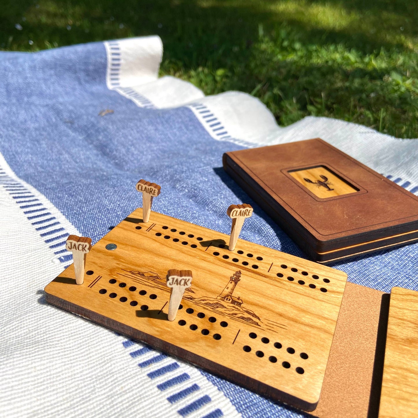 Cast & Carve - Travel Cribbage Board - Custom Design with Unique Pegs: Check Customize Box Below to Share Details for your board / No Extra Engrave Inside Board