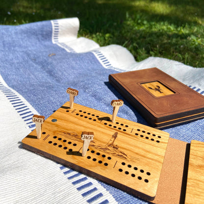 Cast & Carve - Travel Cribbage Board - Custom Design with Unique Pegs: Check Customize Box Below to Share Details for your board / No Extra Engrave Inside Board