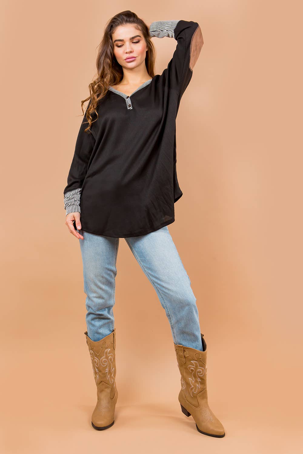 Orange Farm Clothing - Oversized Elbow Patch Tunic-2 Colors: BLACK / X-LARGE