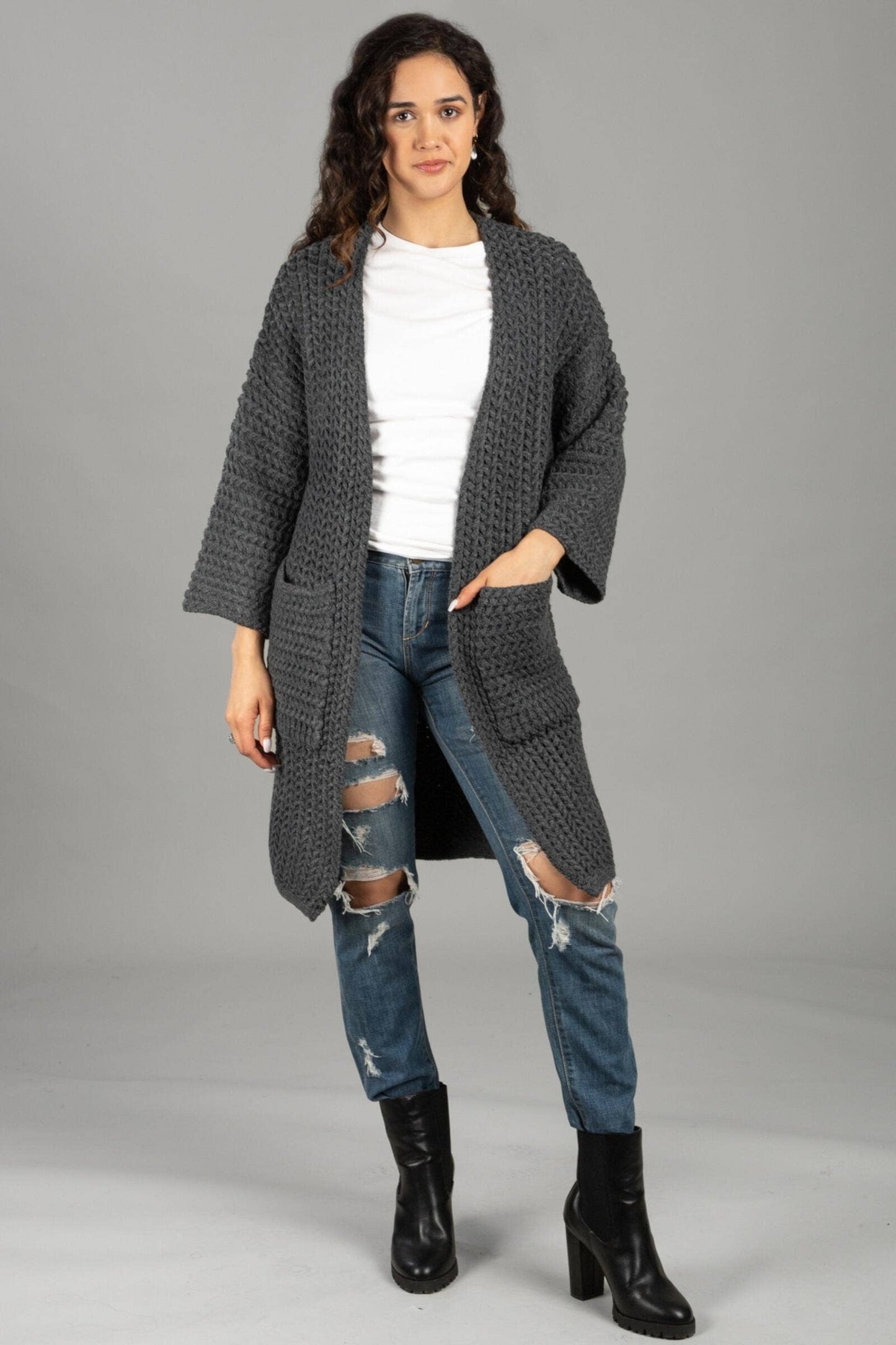 SAACHI - Long Sleeve Kimono Cable Knit Cardigan