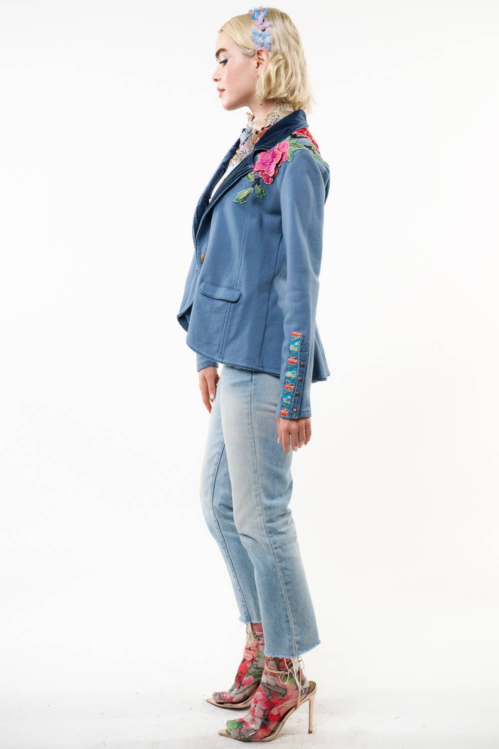 Aratta - Elise Embellished Blazer: Vintage Blue / XS