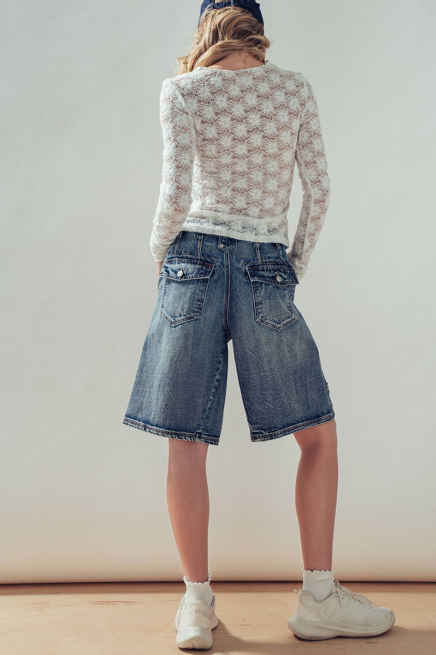Urban Daizy - Wide-Leg Utility Denim Bermuda Shorts