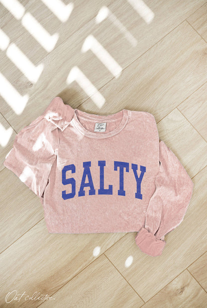 OAT COLLECTIVE - SALTY Mineral Washed Long Sleeve Graphic: STORM / L