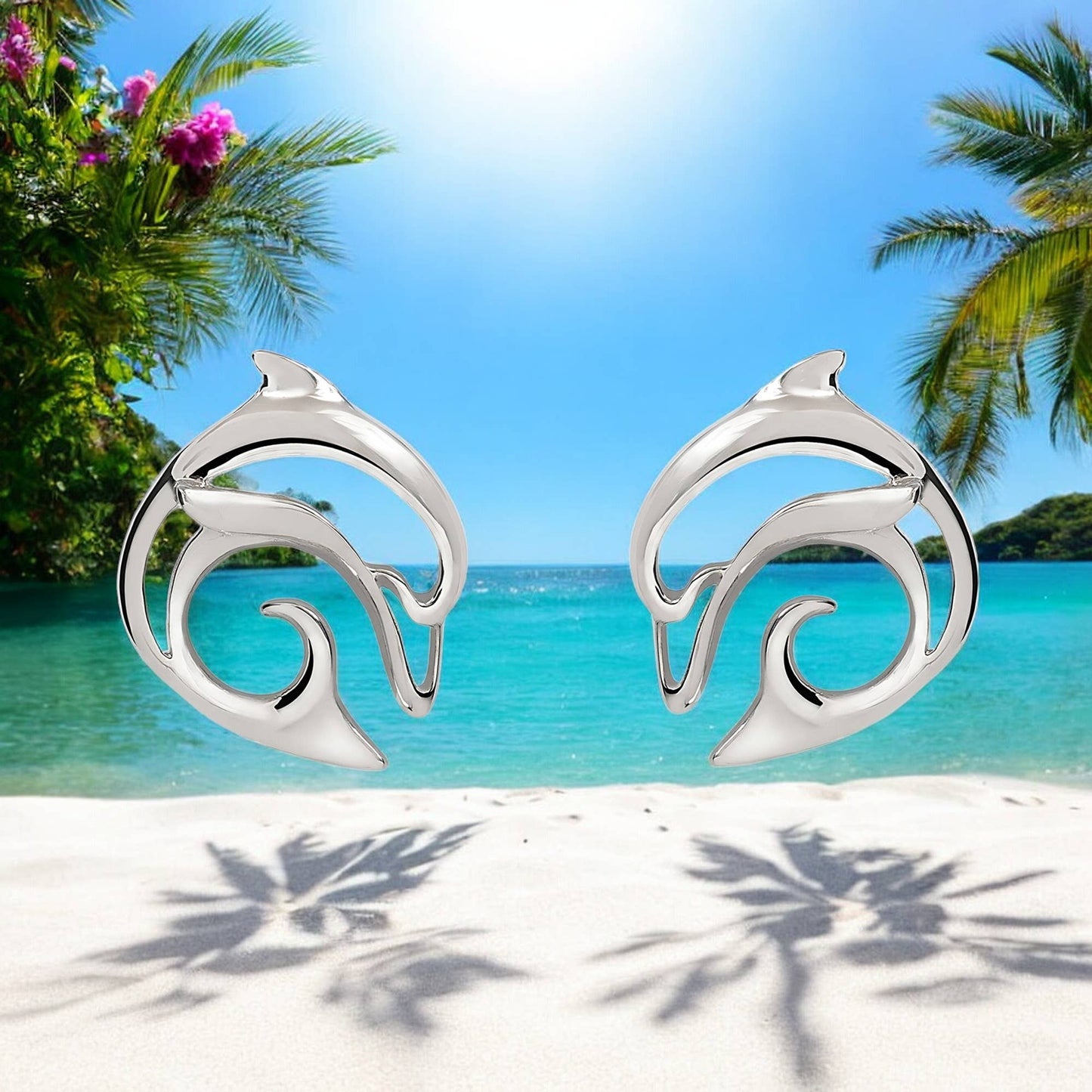 Big Blue by Roland St John - Dolphin Post Earrings Sterling Silver- Dolphin Stud Earrings for Women, Dolphin Charm Earrings, Dolphin Stud Earrings Sterling Silver