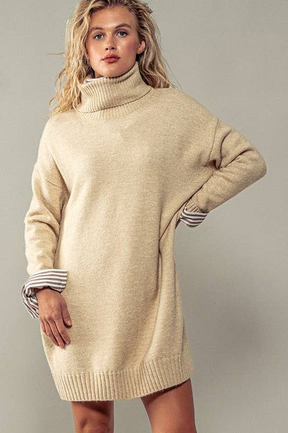 THICK TURTLENECK LOOSE FIT KNIT SWEATER DRESS