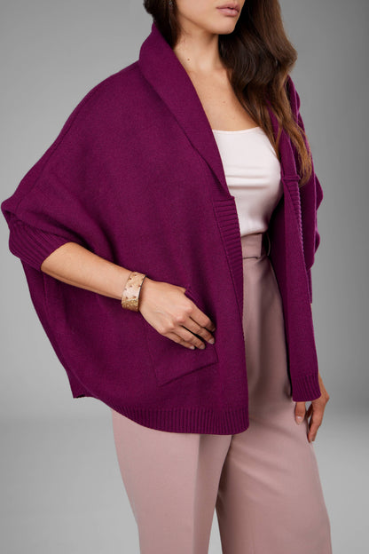 SAACHI - Open Front Oversized Cardigan Sweater: Red