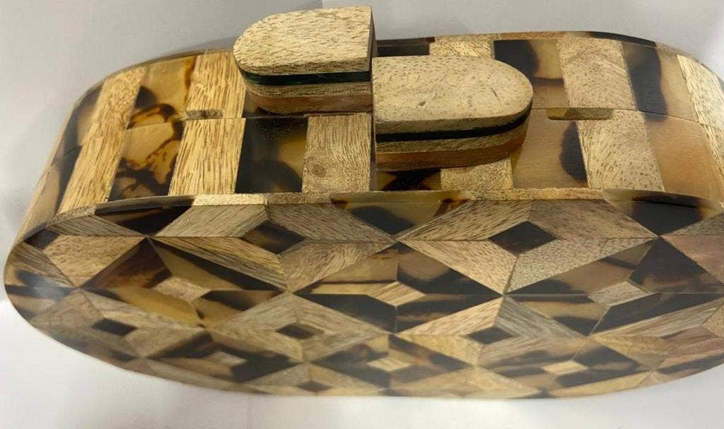 Ricki designs - BOX BAG WOOD INLAY OVAL