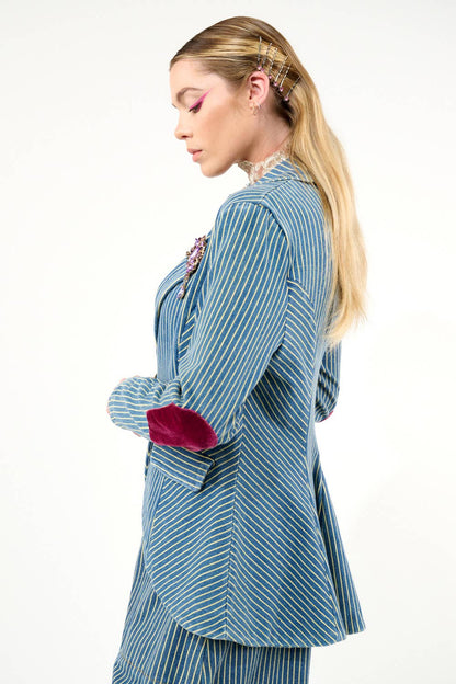 Aratta - Alaia Stripe Denim Blazer: Denim Stripe / XL