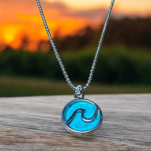 Jackie Gallagher Designs - Handmade Coastal Jewelry - Turquoise Wave Necklace, 16" sterling silver