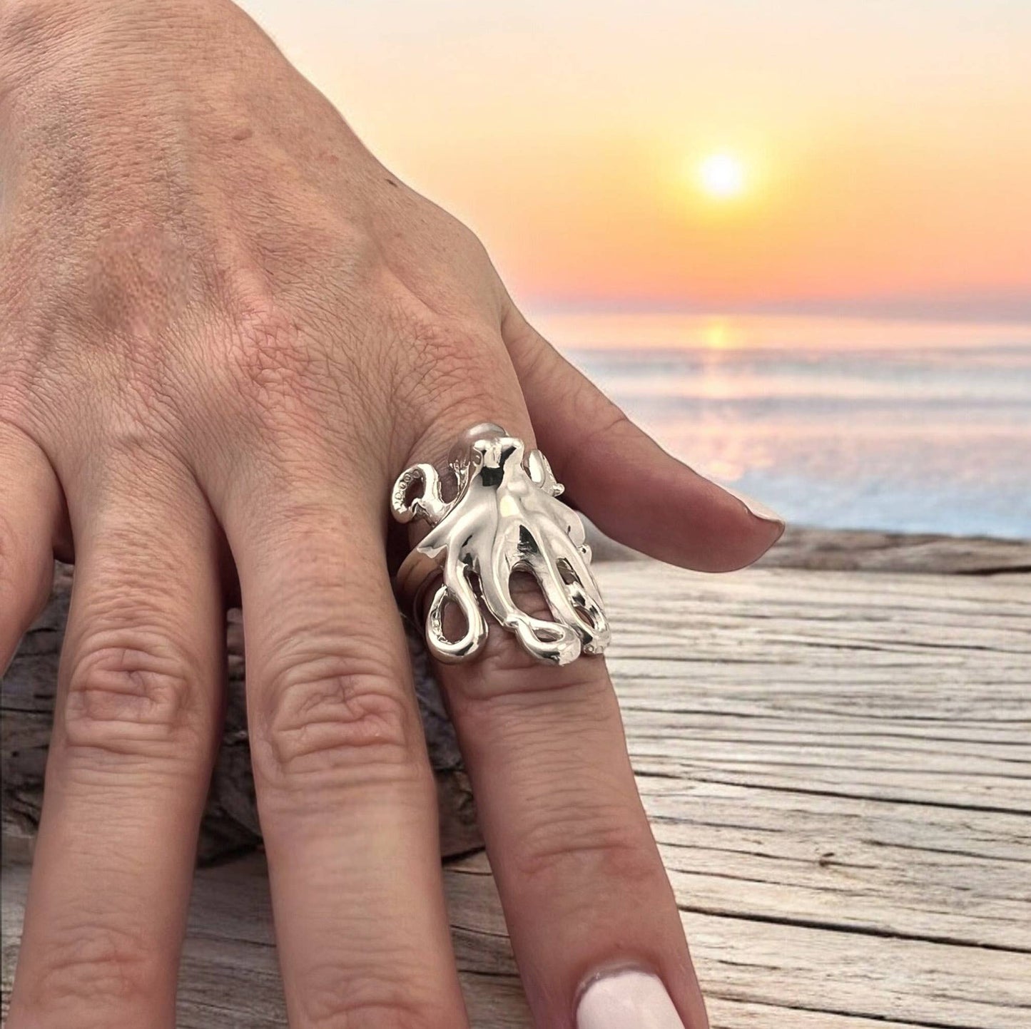 Big Blue by Roland St John - Octopus Ring Sterling Silver Adjustable Octopus Ring Sea Life Ring Scuba Diving Jewelry Gifts For Octopus Lovers