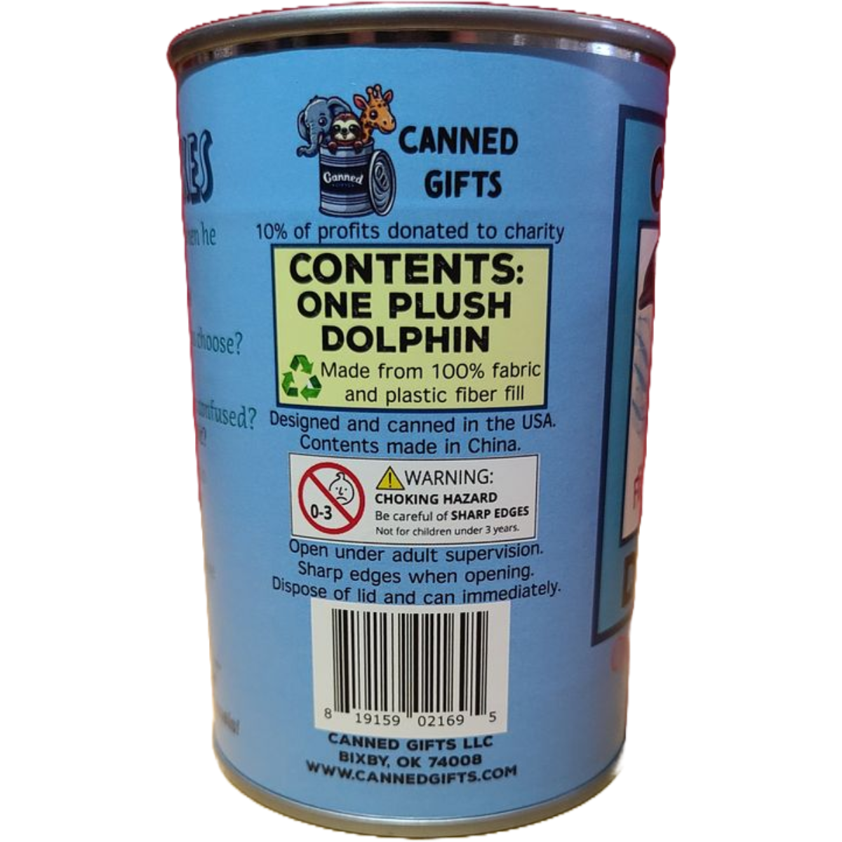 Canned Gifts - Flip the Canned Dolphin | Stuffed Animal Plush w/Jokes |Gift