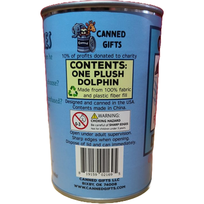 Canned Gifts - Flip the Canned Dolphin | Stuffed Animal Plush w/Jokes |Gift
