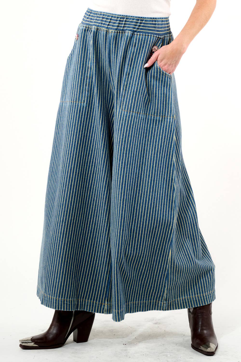 Aratta - Alaia Stripe Denim Pants: Denim Stripe / M