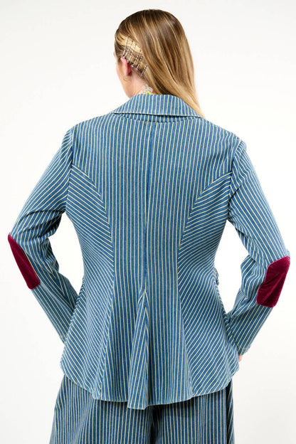 Aratta - Alaia Stripe Denim Blazer: Denim Stripe / L