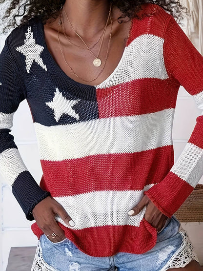 Rosa Clothing - 4th Of July Knit Summer American Flag Sweater