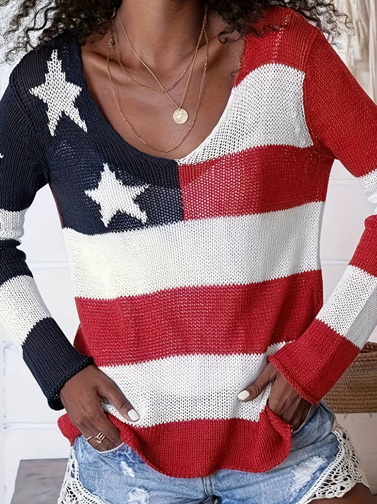 Rosa Clothing - 4th Of July Knit Summer American Flag Sweater