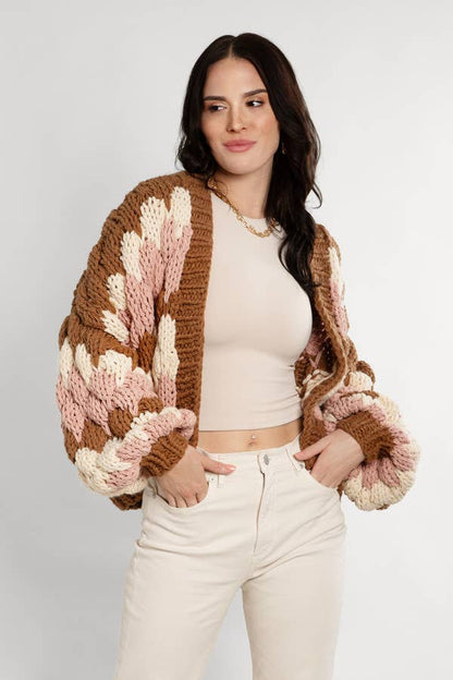 SAACHI - Camila Cropped Knitted Cardigan: Black & White