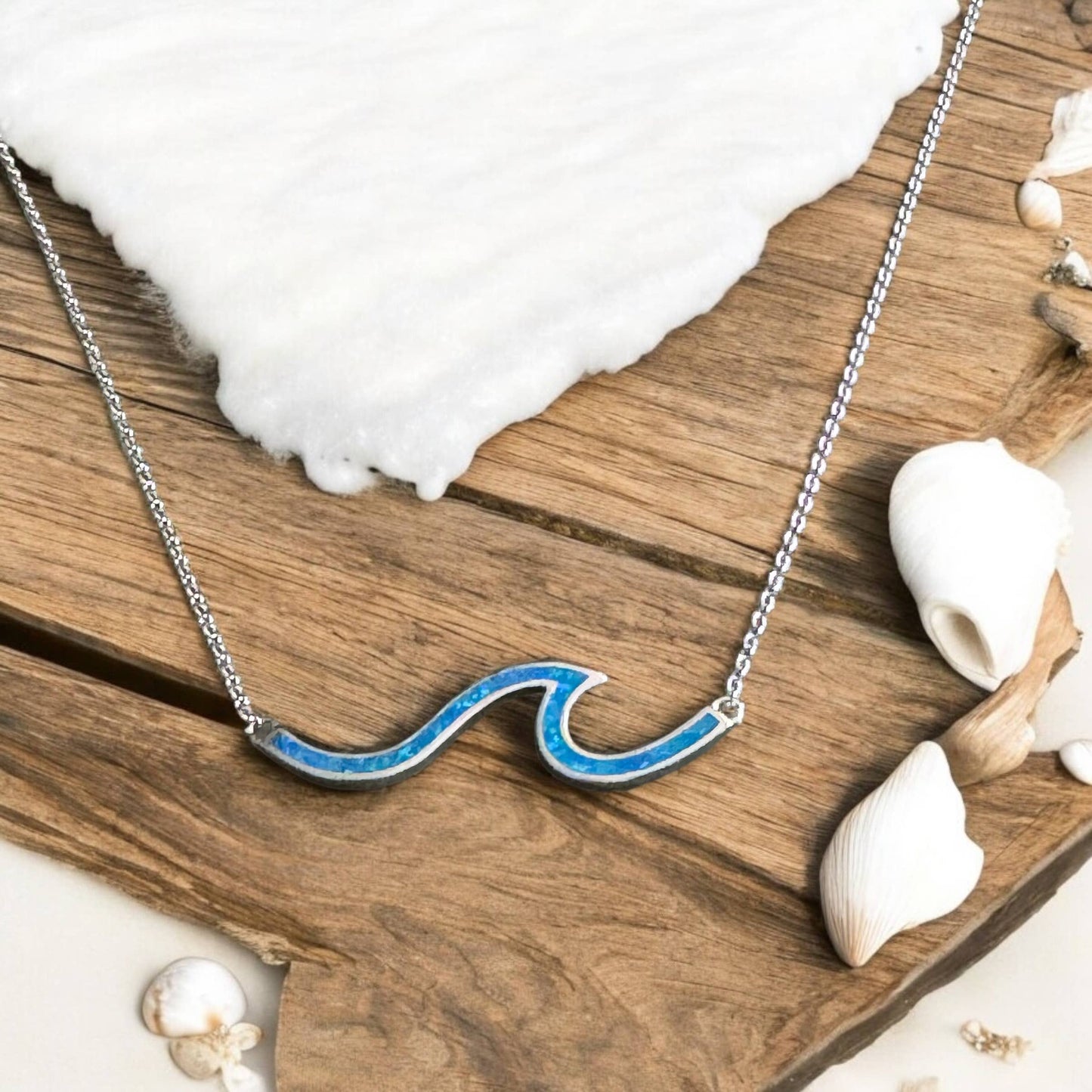 Jackie Gallagher Designs - Handmade Coastal Jewelry - Wave Necklace with lab opal, sterling silver