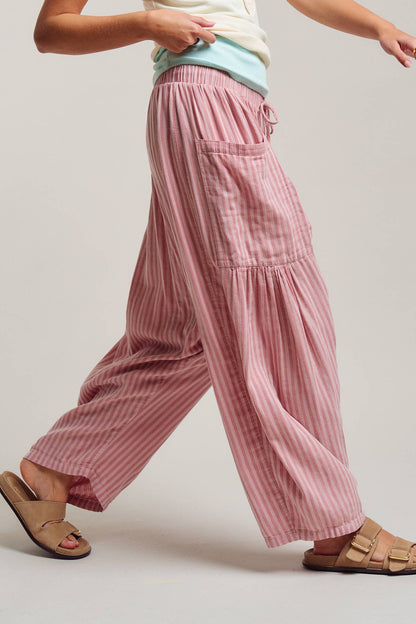 Urban Daizy - Striped Cotton Drawstring Harem Pants