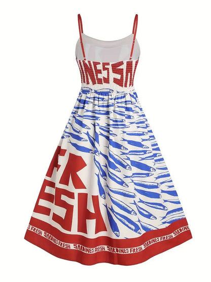 Rosa Clothing - Smocked mackerel print sundress seaside ocean strap dress