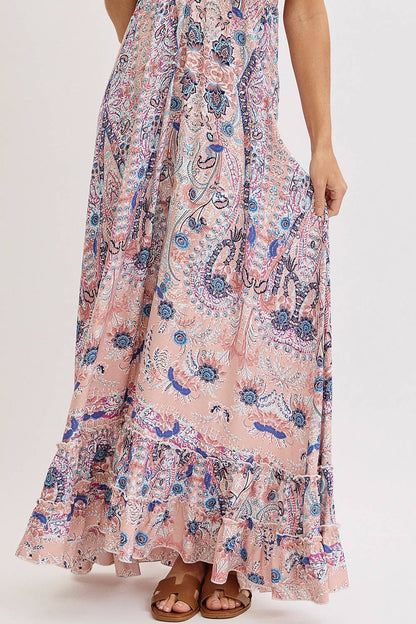 Sweet Lovely by Jen - BOHEMIAN FLORAL PRINT HALTER FLORAL  MAXI DRESS